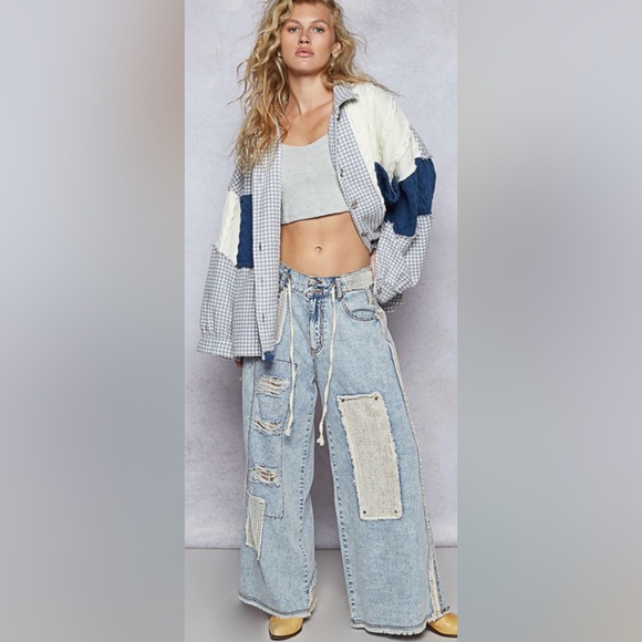 POL Tops - POL long sleeve roomy fit shacket, textured, outseam detailing  Size: Multi